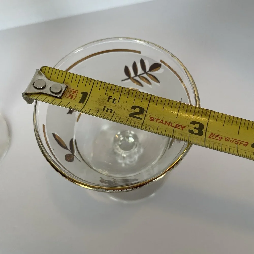 Vtg Frosted GOLD LEAF Sherbet Glass Set‎ of 2 Mid Century - 3 7/8